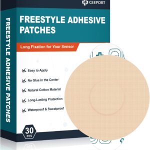 30 Pack Freestyle Adhesive Patches, Sensor Covers Intended for Freestyle Libre 2/3-Enlite-Medtronic Guardian, CGM Sensor Patches, No Glue in The Center, Long Fixation for Your Sensor(Tan)